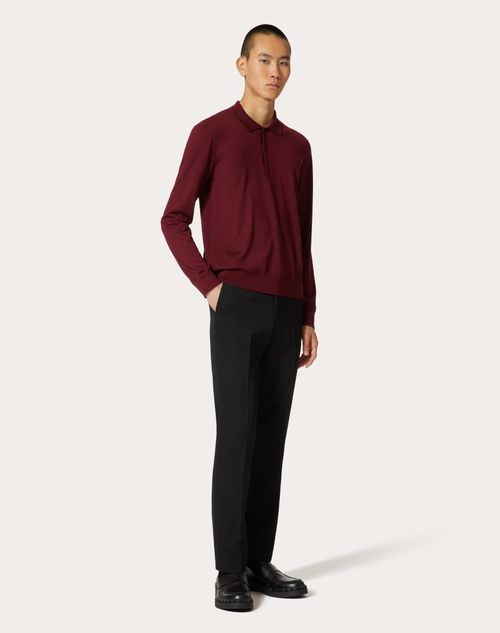 Valentino - Long-sleeve Cashmere And Silk Polo Shirt With Vlogo Signature Embroidery - Ruby - Man - Knitwear