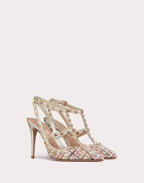 Valentino Garavani - Rockstud Tweed Pump With Straps 100mm - Multicolor/platinum - Woman - Pumps