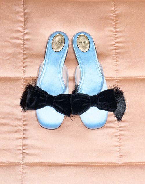 Valentino Garavani - Reinette Satin Mules - Azure - Woman - Ballerinas
