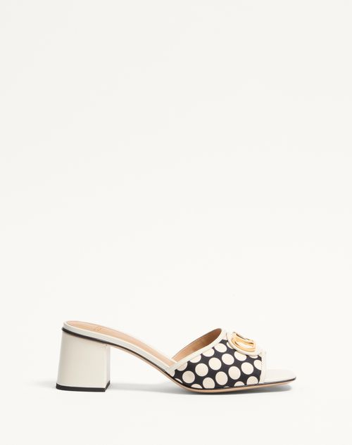 Valentino Garavani - Vlogo Signature Slide Sandal In Plus De Pois Fabric 60mm - Black/ivory - Woman - Shelf - W Shoes - Summer Vlogo