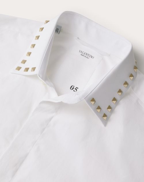 Valentino - Camicia Manica Lunga In Cotone Con Borchie Black Untitled Sul Colletto - Bianco - Uomo - Camicie