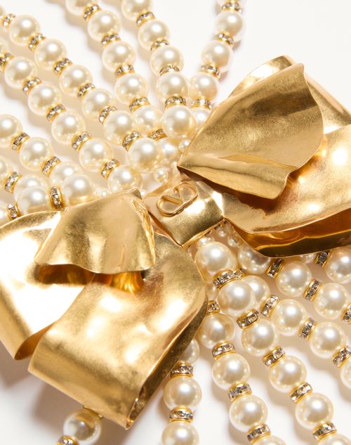 Valentino Garavani - Trop Chou Necklace In Metal, Enamel, Pearls And Crystals - Antique Brass - Woman - Fashion Jewelry