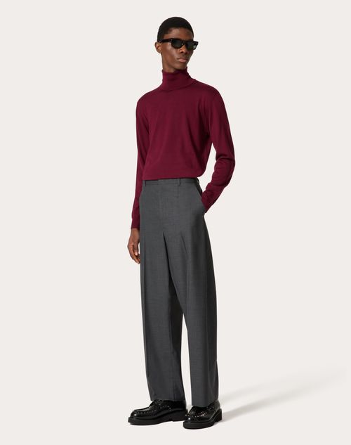 Valentino - High-neck Wool Sweater With Vlogo Signature Embroidery - Maroon - Man - Knitwear