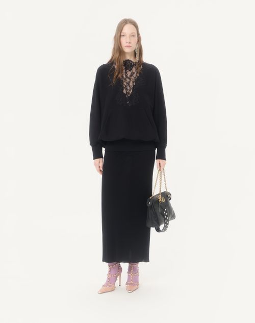 Valentino - レース コットンジャージー スウェットシャツ - ブラック - ウィメンズ - Tシャツ & スウェット