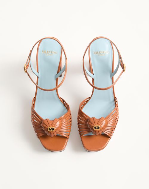 Valentino Garavani - Coeur Royal Platform Sandal In Kidskin 115mm - Roasted Pecan - Woman - Sandals