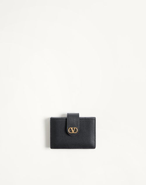 Valentino Garavani - Valentino Garavani Vlogo Signature Cardholder In Grainy Calfskin - Black - Woman - Wallets And Small Leather Goods