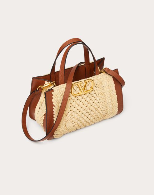 Vlogo Signature Raffia Small Handbag for Woman in Natural/saddle Brown