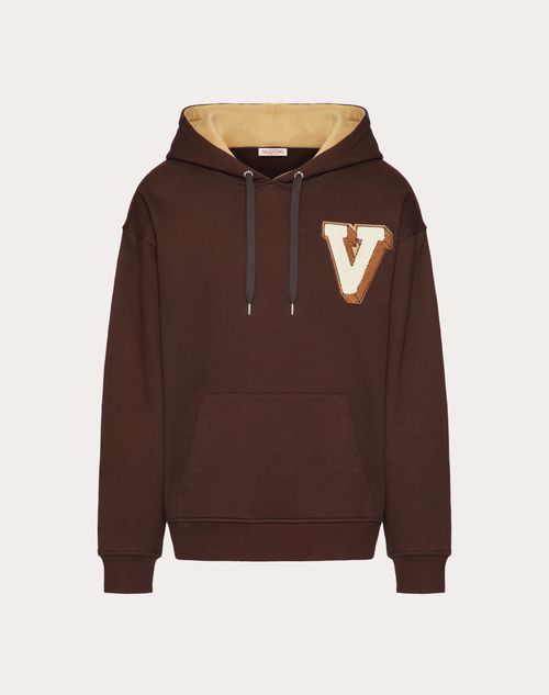 Valentino - Cotton Sweatshirt With V-3d Patch - Brown - Man - Shelve - Mrtw - College (w2)