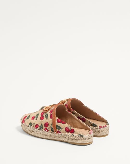 Valentino Garavani - VLOGO SIGNATURE MULE WITH CHERRYFIC MOTIF 25MM - Natural/red - Woman - Espadrilles And Wedges