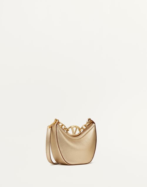 Valentino Garavani - Vlogo Moon Mini Hobo Bag In Metallic Calfskin With Chain - Mekong - Woman - Shoulder Bags