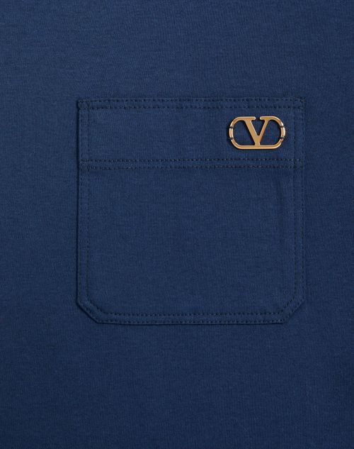 Valentino - Valentino T-shirt In Mercerised Cotton With Vlogo On The Chest - Blue - Man - Tshirts And Sweatshirts