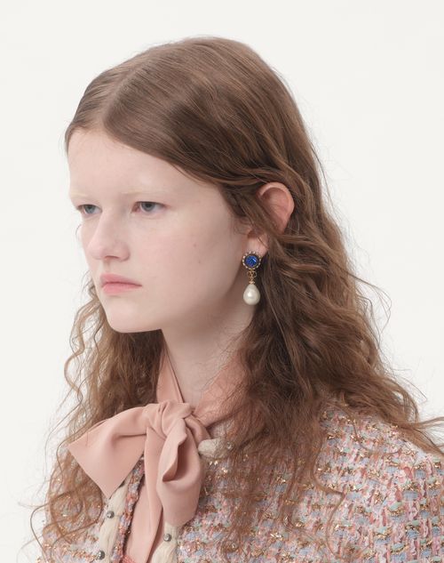 Valentino Garavani - Vlogo Signature Earrings In Metal, Enamel, Pearls And Crystals - Gold/cream - Woman - Jewelry