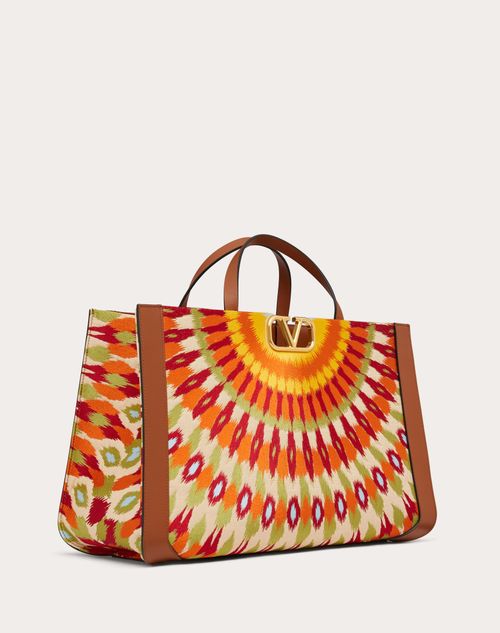 Valentino Garavani - Raffia Handbag With Round Rain Embroidery - Saddle Brown/multicolor - Woman - Summer Totes - Bags