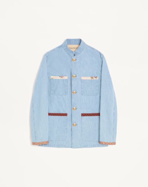 Valentino - Chaqueta Tipo Safari Valentino De Mezclilla Con Bordes Estampados - Denim - Hombre - Denim