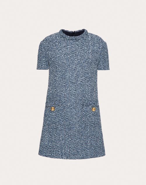 Valentino - Short Dress In Textured Tweed Denim - Denim/azure/white - Woman - Ready To Wear