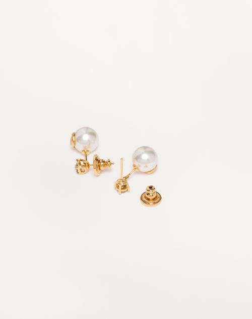 Valentino Garavani - Vロゴ シグネチャー メタル X スワロフスキー®クリスタル X レジンパール ピアス - ゴールド - ウィメンズ - ジュエリー