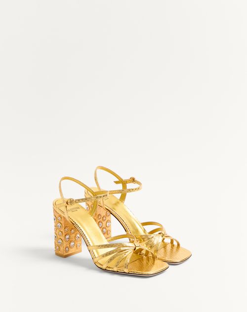 Valentino Garavani - Sandales Preshoes En Peau De Serpent Lamée Avec Cristaux, Talon : 90 mm - Or/cristal - Femme - Chaussures