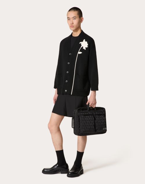 Valentino - Cotton Cardigan With Flower Embroidery - Black - Man - Knitwear