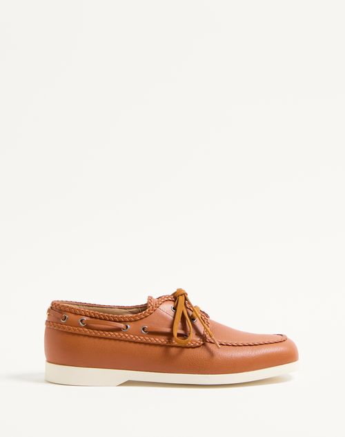Valentino Garavani - Palm Avenue Kidskin Boat Shoe - Roasted Pecan - Man - Shelf - M Shoes - Palm Avenue