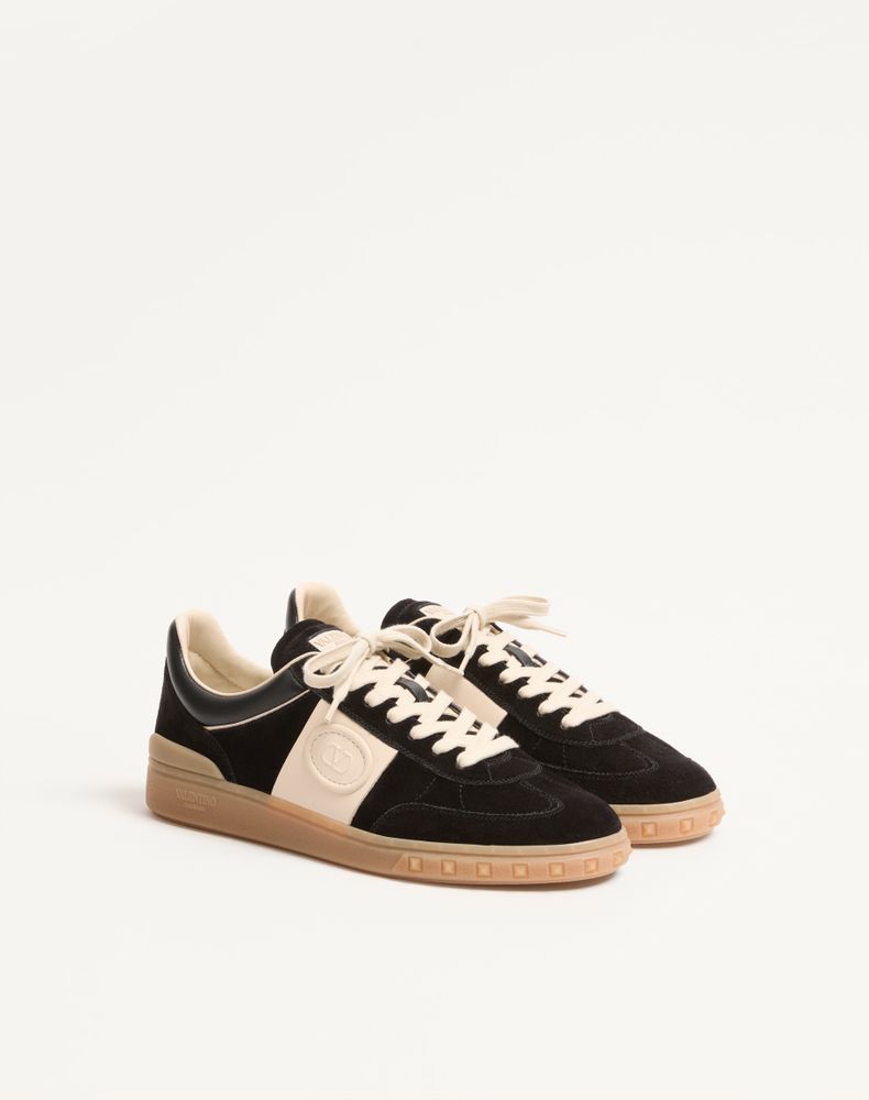 Valentino Garavani Upvillage Low Top Trainer In Split Leather And Calfskin Nappa Leather Man Black 44.5