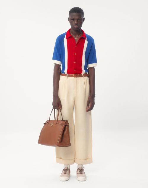 Valentino - Chez Valentino Embroidered Cotton Bowling Shirt - Cobalt/red - Man - Knitwear