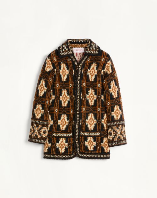 Valentino - Wool Jacket With Geometric Pattern - Brown - Man - Coats And Blazers