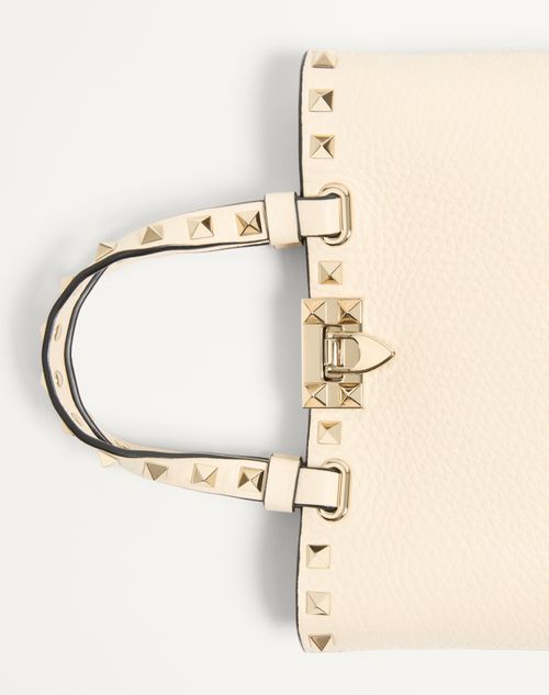 Valentino Garavani - Rockstud Mini Shopping Bag In Grainy Calfskin - Light Ivory - Woman - Totes