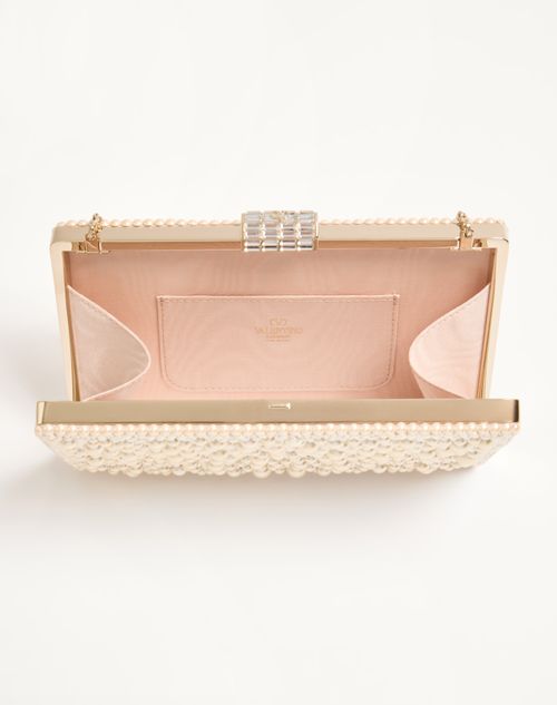 Valentino Garavani - Clutch Valentino Garavani Berthe Con Perle E Strass - Crema/crystal - Donna - Pochette