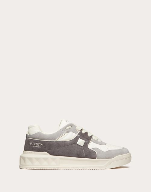 Valentino Garavani - One Stud Low-top Sneaker In Split Leather And Nappa - Grey/white - Man - Trainers