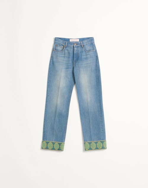 Valentino - Pantalon En Denim Avec Bordures Jacquard - Denim - Femme - Denim