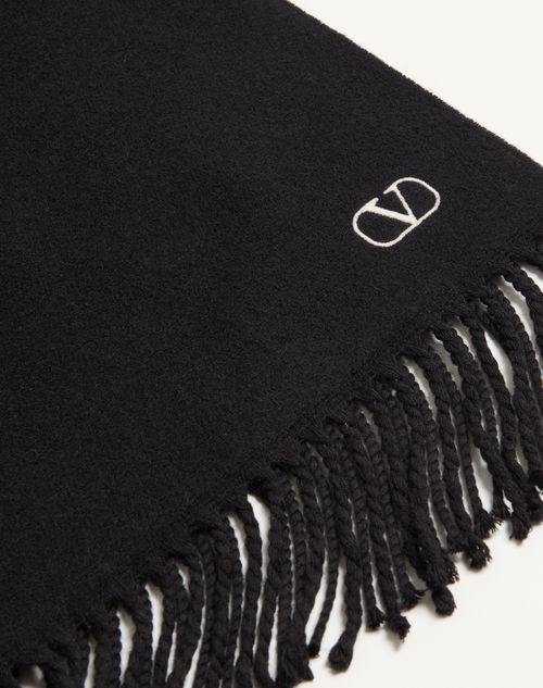 Valentino Garavani - Wool Scarf With Vlogo Embroidery - Black/butter - Man - Soft Accessories