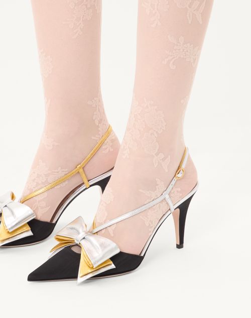 Valentino Garavani - Bowow Slingback Pumps In Moirè Fabric 85mm - Black/silver/antique Gold - Woman - Pumps
