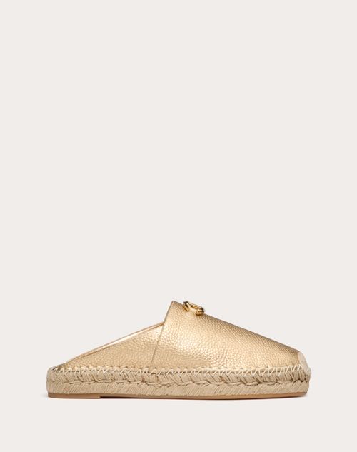 Valentino Garavani - Zapato Bajo Sin Talón The Bold Edition Vlogo De Cuero Graneado De Becerro Metalizado Con Tacón De 25 mm - Oro - Mujer - Espadrilles - Shoes