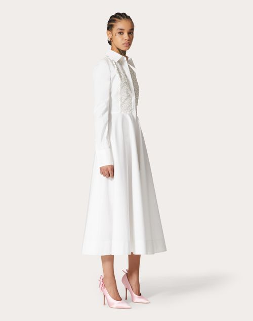 Valentino - Robe Chemise En Popeline Compacte Brodée - Blanc - Femme - Robes