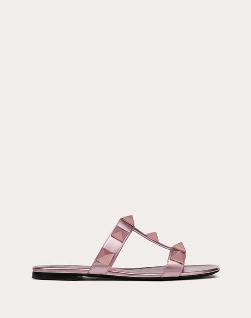 Valentino Garavani - Roman Stud Metallic Nappa Slide Sandal With Matching Studs - Light Pink - Woman - Sandals