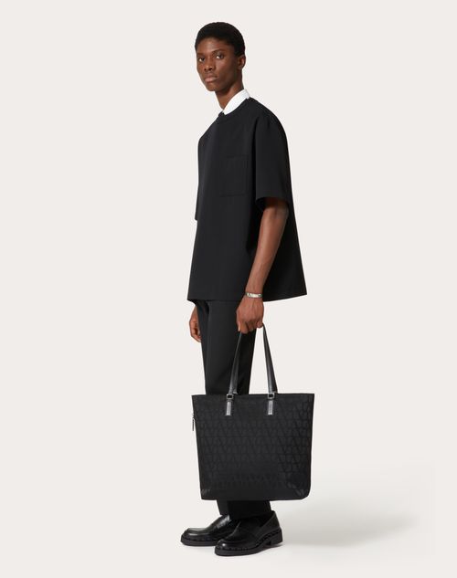 Valentino Garavani - Toile Iconographe Shopping Bag In Technical Fabric With Leather Details - Black - Man - New Arrivals