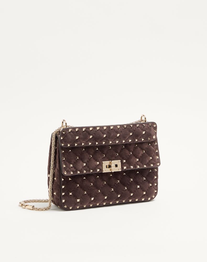 Valentino Garavani Rockstud Spike Medium Suede Bag Woman Ebony Uni