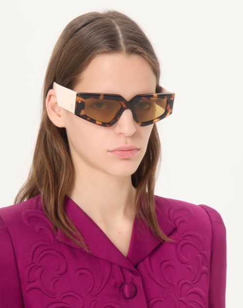 Valentino - Geometric Acetate Eyewear - Ivory/black/brown - Woman - Eyewear