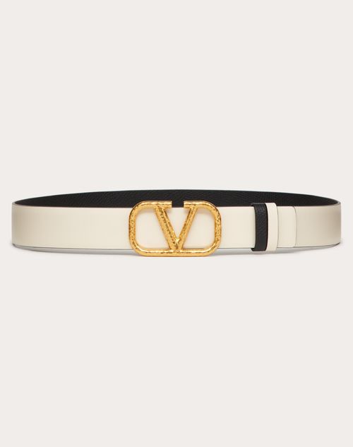 Valentino Garavani - Wendegürtel Vlogo Signature Aus Gekörntem Kalbsleder, 30 Mm - Light Ivory/schwarz - Frau - Accessoires