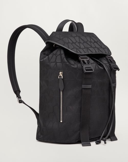 Valentino Garavani Men's Toile Iconographe Backpack with Leather Detailing - Black - Backpacks