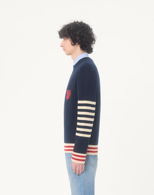 Valentino - Valentino Wool Sweater With Vg Embroidery - Navy/butter - Man - Knitwear