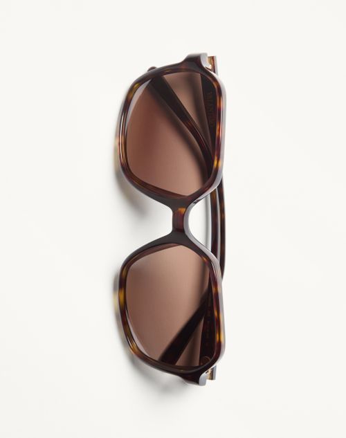 Valentino - Rectangular Acetate Glasses - Havana/brown - Woman - Eyewear