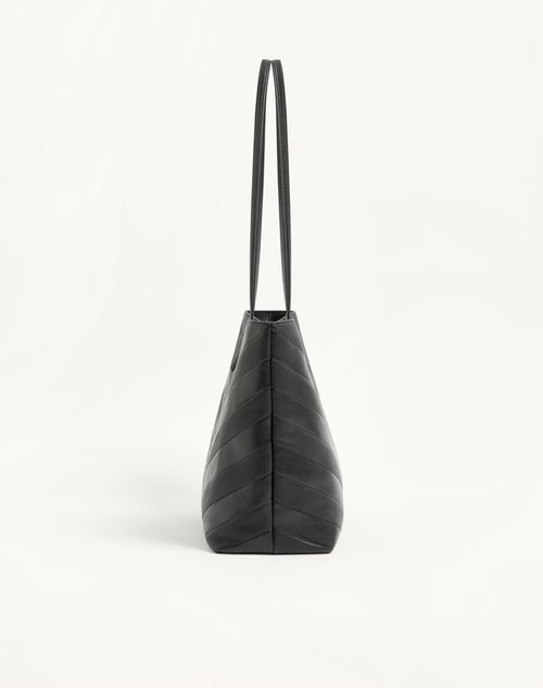 Valentino Garavani - Valentino Garavani Jean Medium Shopping Bag In Nappa With Chevron Motif - Black - Woman - Totes