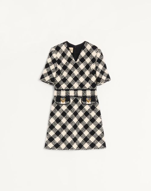 Valentino - Damier Tweed Dress - Birch/black - Woman - Dresses