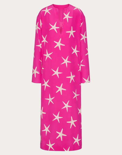 Valentino - Crepe De Chine Starfish Midi Dress - Ivory/pink Pp - Woman - Dresses