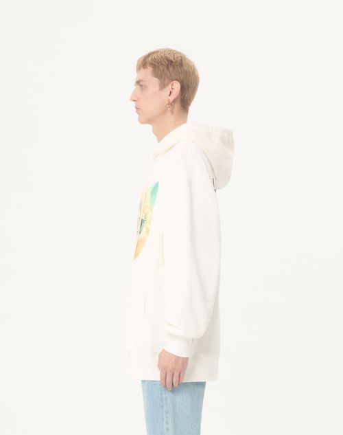 Valentino - Valentino Cotton Hooded Sweatshirt With Le Chat De La Maison Print - Ivory - Man - T-shirts And Sweatshirts