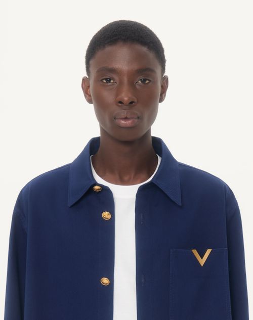 Valentino - Valentino Cotton Gabardine Shirt Jacket With Vgold - Cobalt - Man - Outerwear