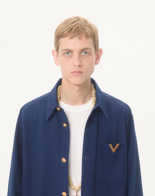 Valentino - Valentino Cotton Gabardine Shirt Jacket With Vgold - Cobalt - Man - Outerwear