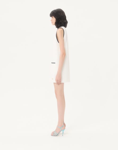 Valentino - Midi Dress In Canestrello Cotton Tweed - Latte/black - Woman - Dresses