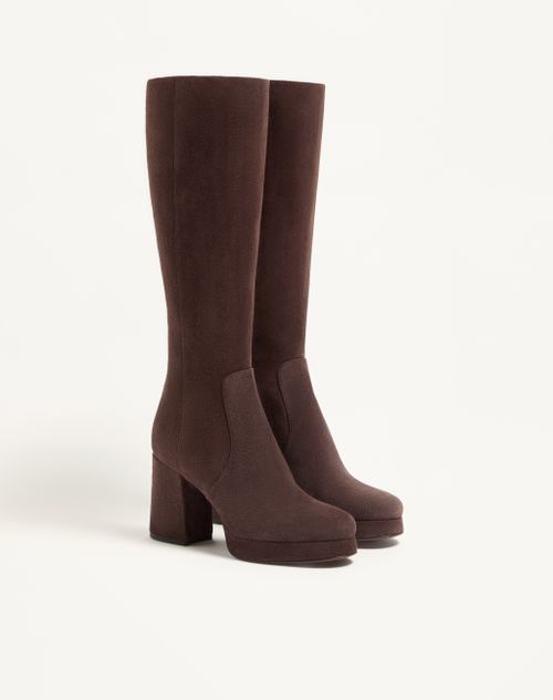 Valentino Garavani - Fawcette Platform Boot In Crust Leather 90mm - Ebony - Woman - Boots And Ankle Boots